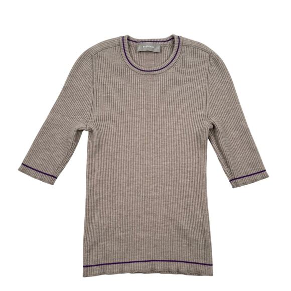 Everlane Sweaters - Everlane Ribbed Merino Wool-Blend Tee Half Sleeve Oatmeal Beige Purple Accent S